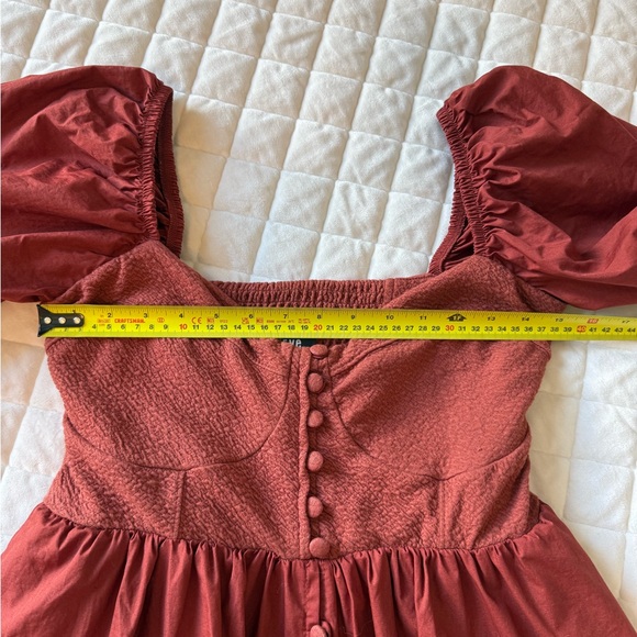 Anthropologie Maeve Puff Sleeved Mini Dress Rust Small - Picture 7 of 9